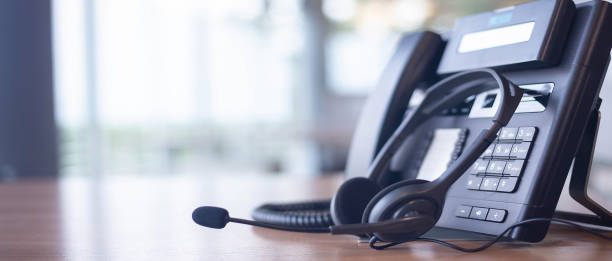istock Communication support, call center and customer service help desk. VOIP headset for customer service support (call center) concept 1298103307