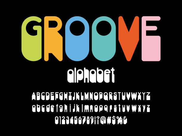 Vector of stylized retro alphabet design with uppercase, lowercase, numbers and symbols