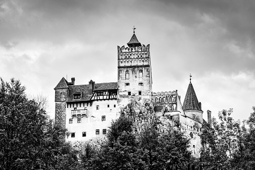 Bran, Romania - July 2018: The Bran Castle, situated near Bran and in the immediate vicinity of Braov, on the border between Transylvania and Wallachia and commonly known as \