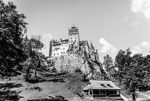 Castle in Czech Republic along the river Elbe. The photo was taken in HDR, by combining images of different exposures. Then it was converted to black and white and toned. The photo was composed so that the castle has a visual emphasis on the photo.