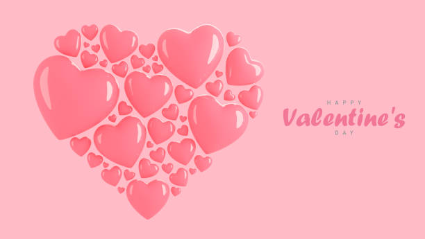 istock Happy valentine day banner with many hearts 3d objects arranged in a heart shape on pink background.,3d model and illustration. 1298106952