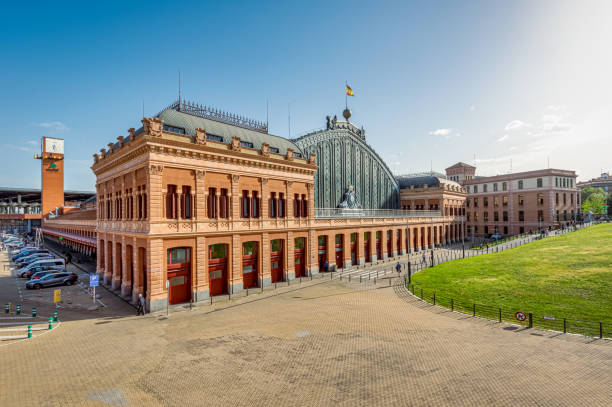 Madrid, Spain - April 25, 2018: exterior view of Atocha railway station in Madrid