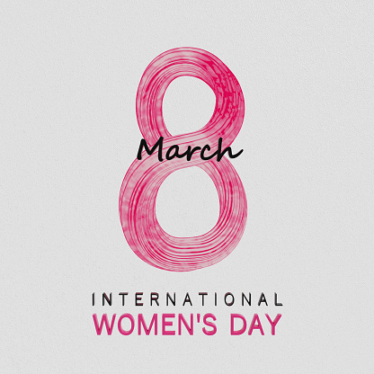 8 March International Women's Day celebration greeting card on white background with watercolor design white number 8. Easy to crop for all your social media and print sizes.