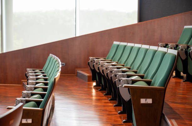 Row of seats in the lecture hall. stock photo