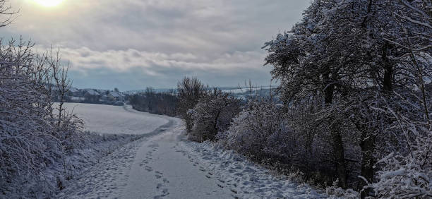 istock Snow covered fields in a frosty winter morning 1298111954