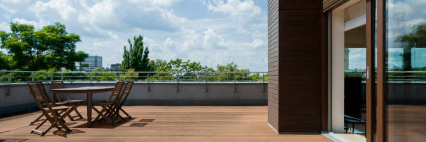 Spacious terrace with wooden floor, panorama