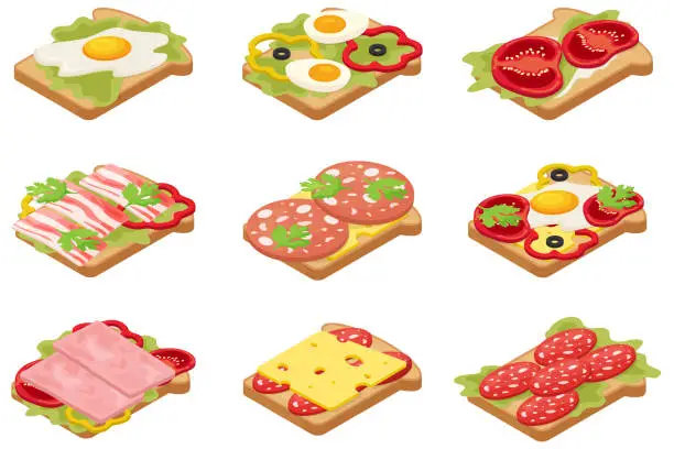 Vector illustration of A set of delicious morning toast for breakfast