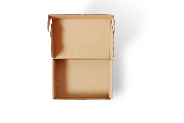 Open empty cardboard box isolated on a white background with clipping path. stock photo