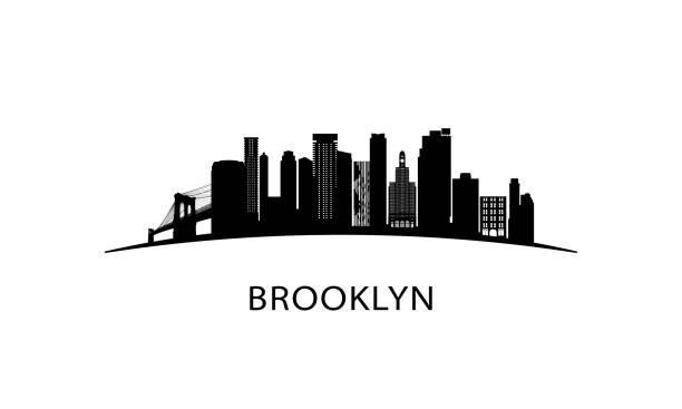 бруклин ny горизонт города. черный городской пейзаж изолирован на белом фоне. векторный баннер. - brooklyn stock illustrations