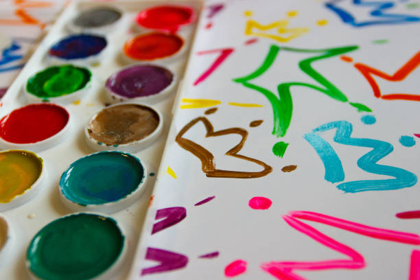 View on the table where children is drawing
