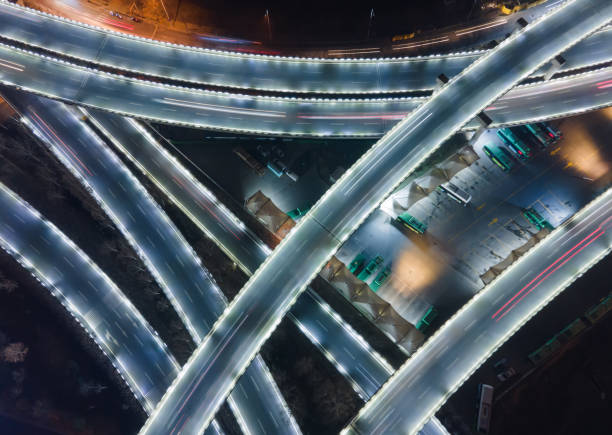 istock Aerial View of Overpass at night 1298118426