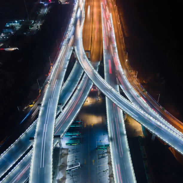 istock Aerial View of Overpass at night 1298118471