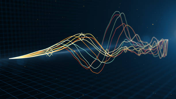 istock 3d Curve Graph wave chart statistic diagrams with particles and flare on blue grid background 1298125105