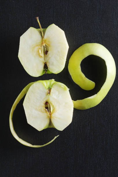 Apple, peeled and cut in half