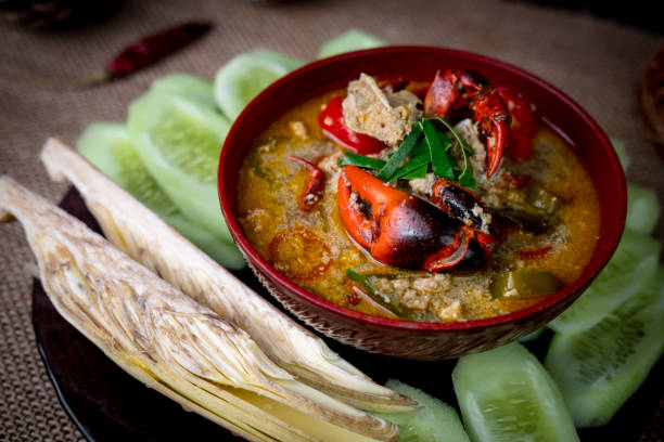 istock Thai local food called Field crab dipping source serve with fresh vegetable 1298130315
