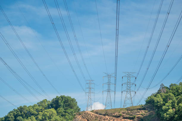 power cable electricity Lyon with clear sky in the morning