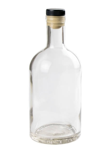 istock Empty glass bottle isolated on a white background. Clear bottle. Front view 1298133183