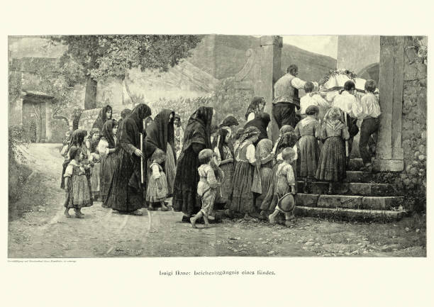 Child's funeral, after Luigi Nono, Italian 19th Century Vintage illustration of a Child's funeral, after Luigi Nono, Italian 19th Century child casket stock illustrations