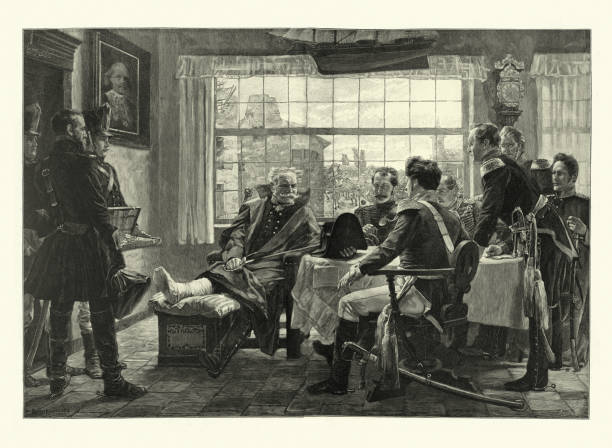 istock General Blucher is seen receiving the captured orders, hat and sword of Napoleon 1298133864