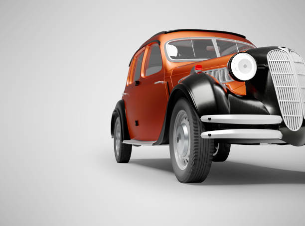 istock 3D rendering classic retro car front red on gray background with shadow 1298136123