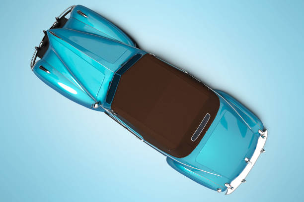 istock 3d rendering blue car with soft roof with leather top view isolated on blue background with shadow 1298136188
