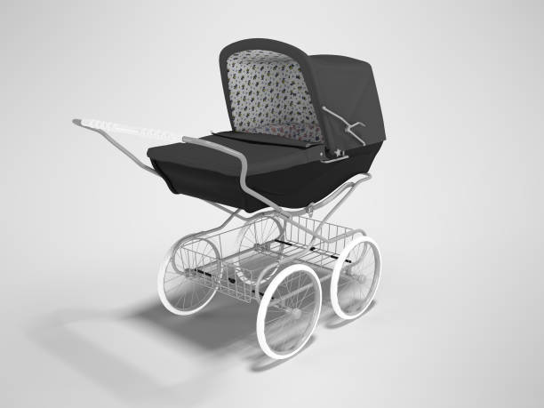 istock 3D rendering black pram with luggage carrier on gray background with shadow 1298136222