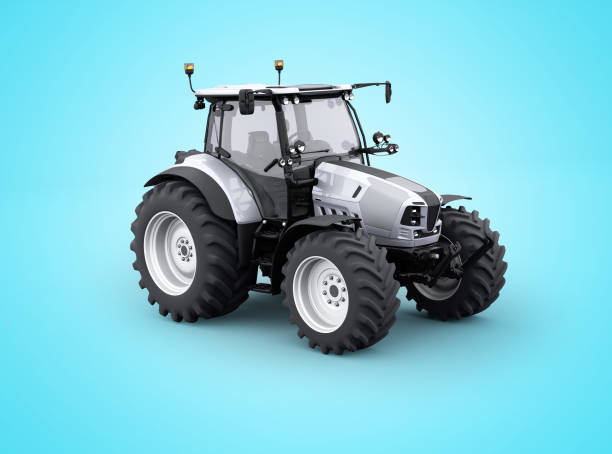 istock 3d rendering tractor for plowing soil isolated on blue background with shadow 1298136546