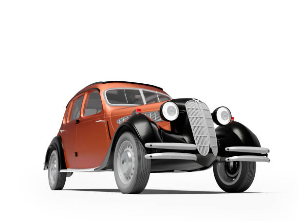 istock 3D rendering classic retro red passenger car on white background with shadow 1298136668