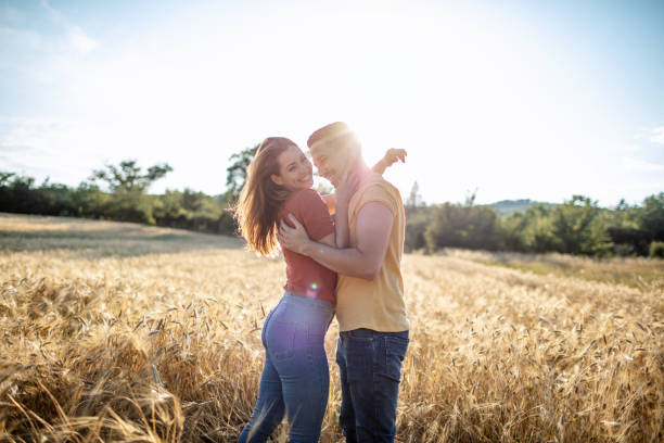istock Love couple in a wheat field 1298137012