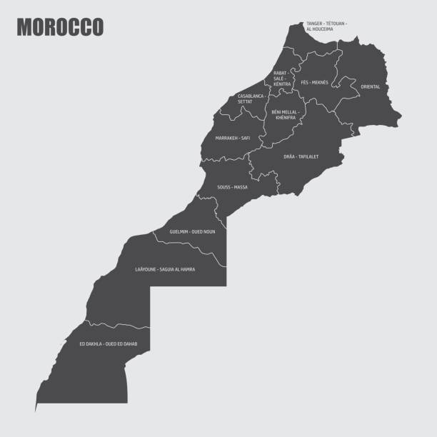 stockillustraties, clipart, cartoons en iconen met marokko regio's kaart - morocco brazil