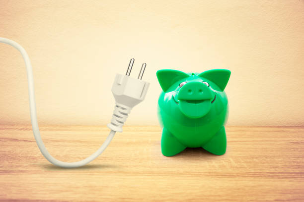 istock Piggy bank with power plug and power cord 1298143318
