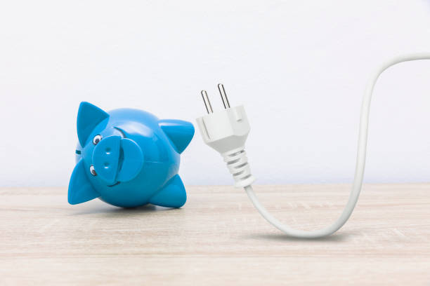 istock Piggy bank with power plug and power cord 1298143327