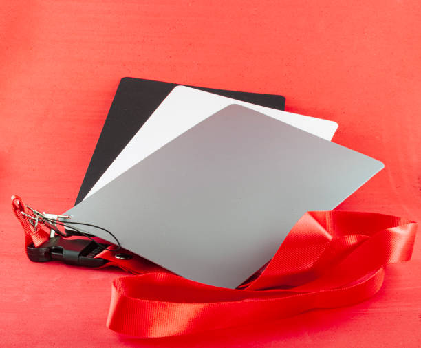 istock Photographer grey cards on red background 1298144919