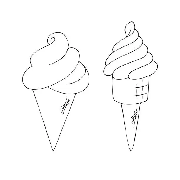 Vector illustration of Two ice creams in different waffle cones. Cartoon style illustration.