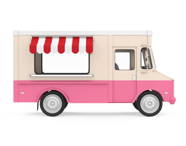 camion de nourriture d’isolement - camionnette de vendeur de glaces photos et images de collection