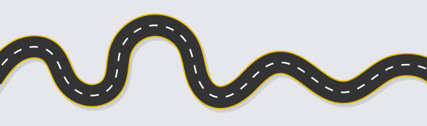 ilustrações de stock, clip art, desenhos animados e ícones de horizontal asphalt road template. winding road vector illustration. - road