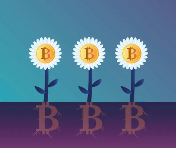 Vector illustration of The growing bitcoin flower