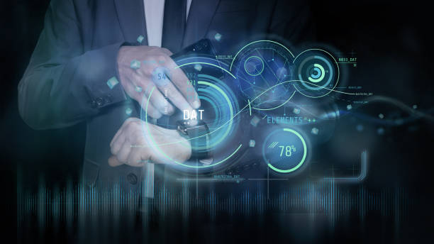 istock Financial background with holographic HUD and infographic elements. 1298150054