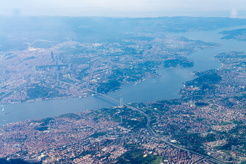 Aerial view from a plane of Istanbul city, Turkey.