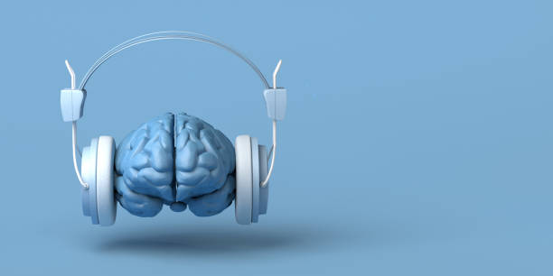 Brain with headphones. Creativity. Music. 3d illustration.
