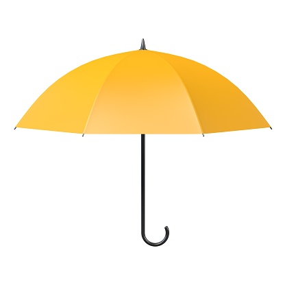 Yellow umbrella isolated on white background. 3D illustration.