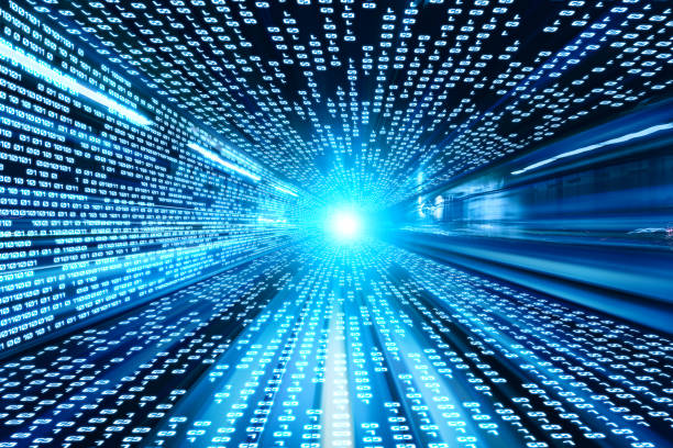 istock Digital data flow on road with motion blur to create vision of fast speed transfer 1298154237