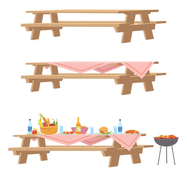 ilustrações de stock, clip art, desenhos animados e ícones de picnic wood table on a white background - wood table