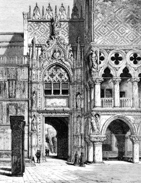 ilustraciones, imágenes clip art, dibujos animados e iconos de stock de dibujo del palacio dogo de venecia italia 1861 - lido