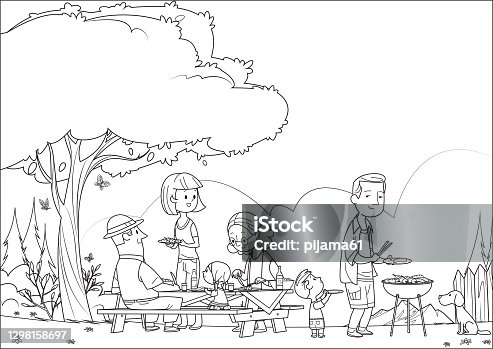 istock Black And White, Family on BBQ party on the backyard 1298158697