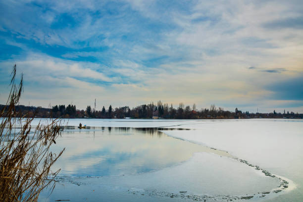 Snagov lake during winter time in Bucharest