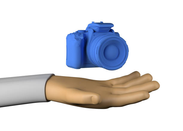 Hand with photo camera. Creativity. 3d illustration.
