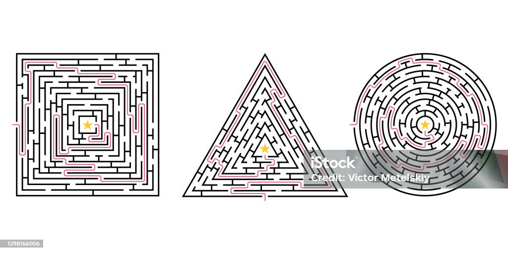 Labyrinth Game Set Square Triangle And Circle Maze Puzzles Find The ...