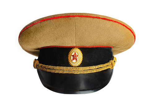 Isolated photo of a soviet officer military peaked cap on white background.