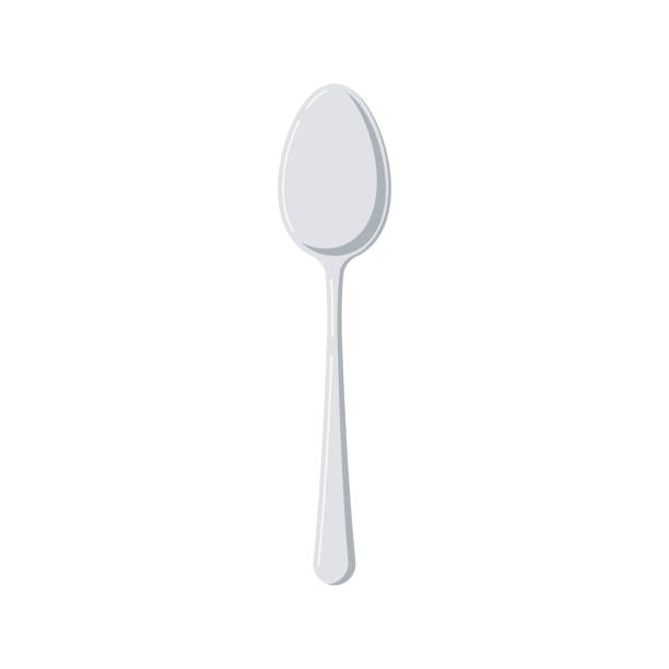 Metal spoon icon isolated on white background. Metal spoon icon isolated on white background. Cutlery flat design element - tablespoon. Top view silver tableware. Vector cartoon style kitchenware illustration. teaspoon stock illustrations